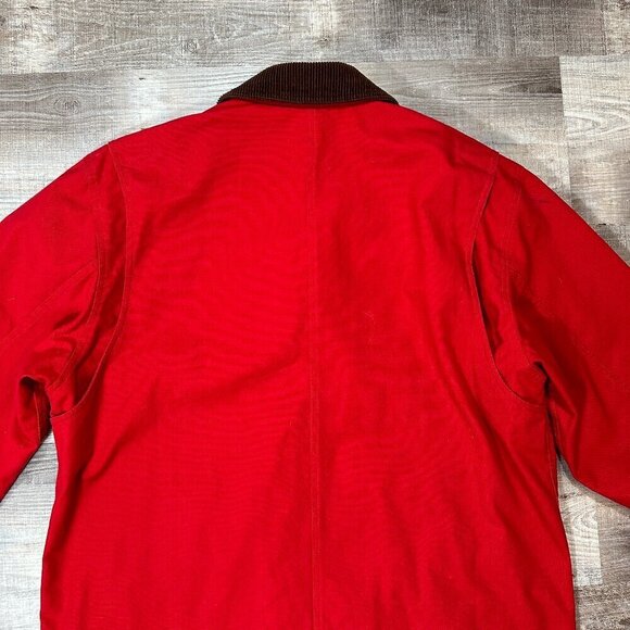 Lands'End Leather Collar Red Plaid Lined Barn Coat | Men's Size Tall L (42-44) - Picture 9 of 12